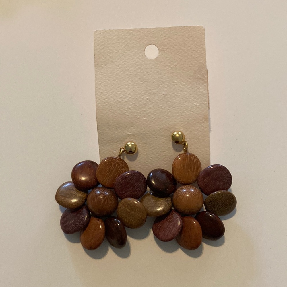 Wood Earring, Flower, New